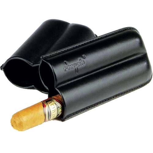 Cigar Holder - Black Leather Telescopic Adjustable 2C (CIG004)