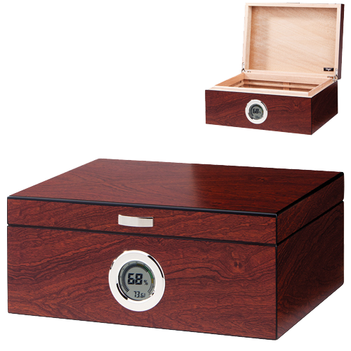 Cigar Humidor - Mahogany 50 Cigars Natural with Digital Hygrometer (HUM051)
