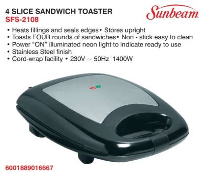 Sunbeam 4 Slice Sandwich Toaster (SFS-2108)
