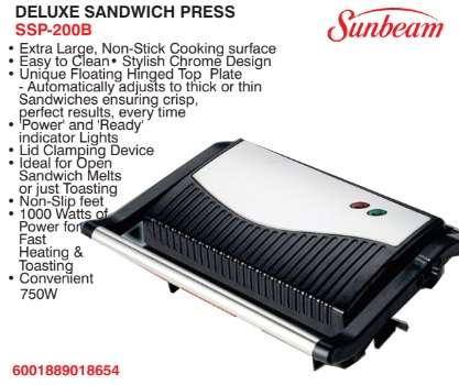 Sunbeam Deluxe Sandwich Press (2 Slice) (SSP-200)