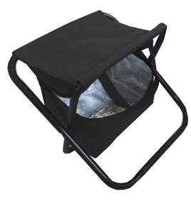2-in-1 Folding stool with insulated cooler and carry handle - black - stock on hand