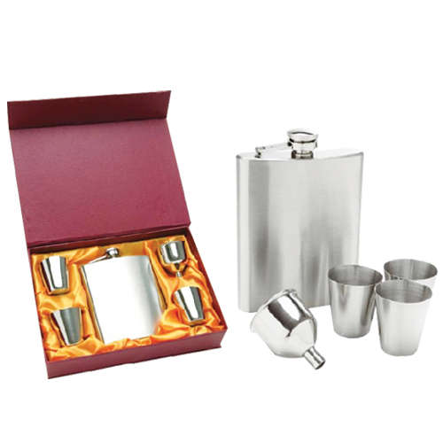 Hip Flask - Stainless Steel with 4 Cups - 6oz (Fls010)