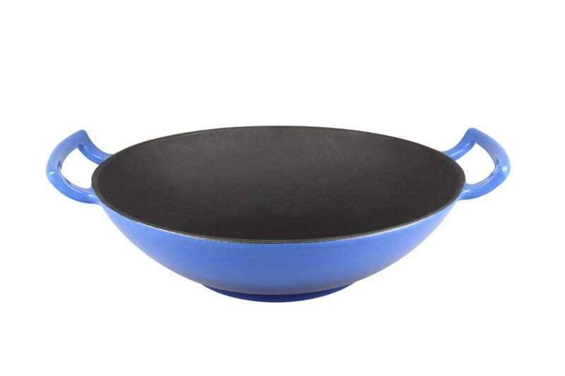 Gourmand Round Cast Iron Wok - Blue