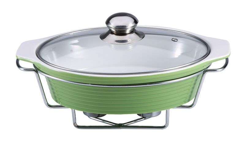 Wellberg Oval Stoneware Food Warmer Set - Green