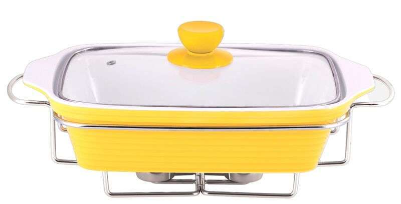 Wellberg Rectangle Stoneware Food Warmer Set - Yellow