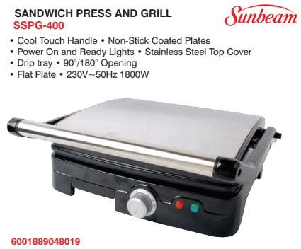 Sunbeam sandwich press and grill (SSPG-400)
