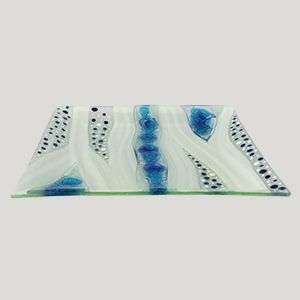 Bubble Blue Glass Square Platter 26 x 26cm