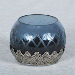 Round Tea Light Candle Holder - Glass with Metal Finish (1000)