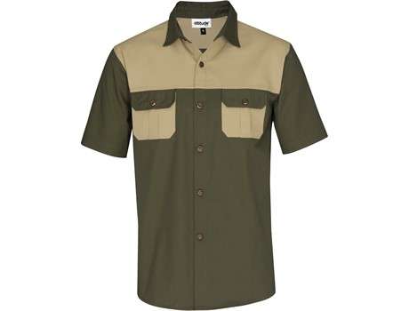 Altitude Short Sleeve Serengeti 2-Tone Bush Shirt - Mens - military green