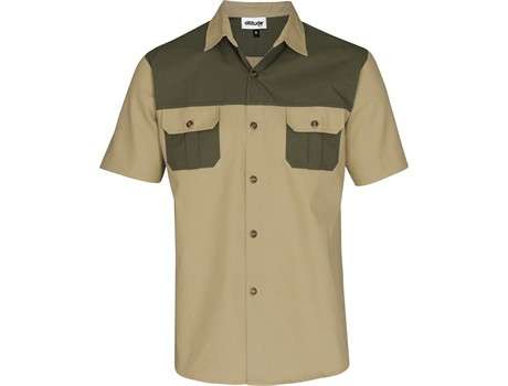 Altitude Short Sleeve Serengeti 2-Tone Bush Shirt - Mens - stone military green