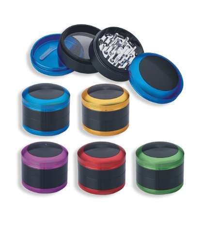 Tobacco Grinder - 4 Piece Aluminium 63mm Polished (assorted) (TBGR029)