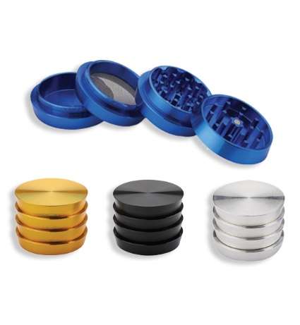 Tobacco Grinder - 4 Piece Aluminium 63mm Ridged (assorted) (TBGR028)