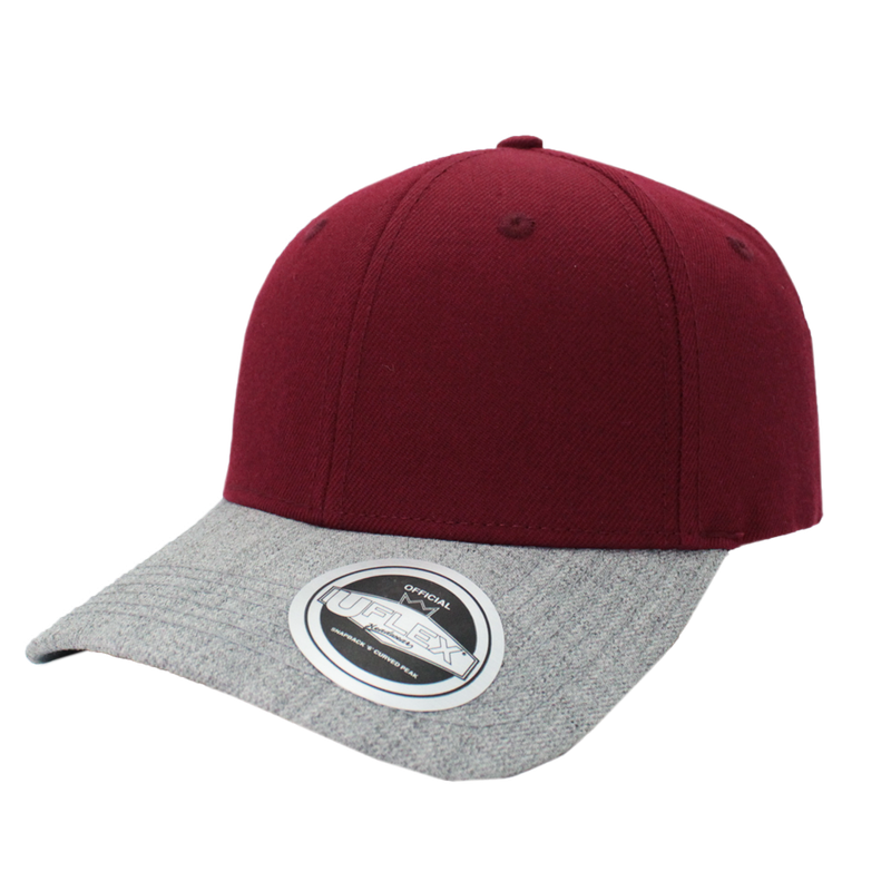 Uflex 6 Panel Curved Peak Snapback - burgundy/grey (U15608)