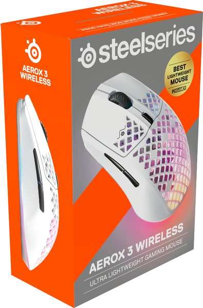 SteelSeries Aerox 3 Wireless Optical Mouse (2022 Edition) - Snow (62608)