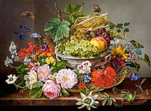 Still Life With Flowers and Fruit Basket (2000 Piece Puzzle)
