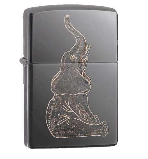 Zippo Lighter: 150 Reg Zentangle Elephant Design