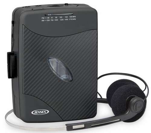 Jensen Classic Personal Cassette Player with AM FM Radio (Black) (SCR-75-HP)