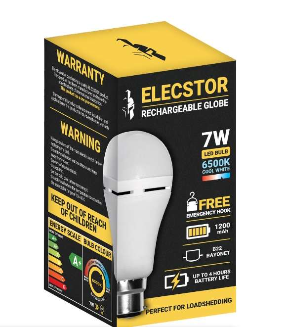 Elecstor B22 7W Rechargeable Globe - cool white (bayonet)