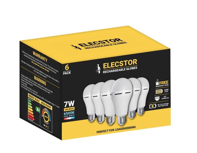 Elecstor E27 7W Rechargeable Globe - cool white - 6 Pack (screw in)