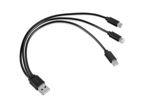 Hat-Trick 3-In-1 Charging Cable - black (Tech-5219)
