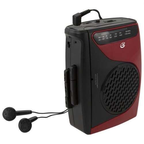 GPX Portable Cassette Player with AM/FM Radio/Voice Record (Red/Black) (CAS337)