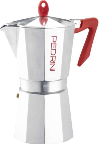 Pedrini Coffee Maker: Polished Aluminium 12 Cups - Red (9086-0)