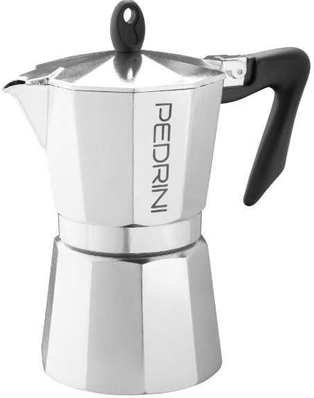 Pedrini Coffee Maker: Polished Aluminium 6 Cups - Black (9084-810)