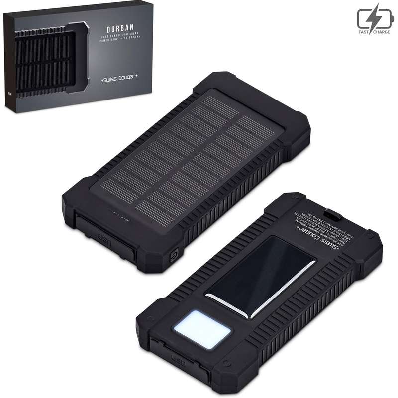 Swiss Cougar Durban Fast Charge 20W Solar Power Bank, 10000mAh (SC-466)