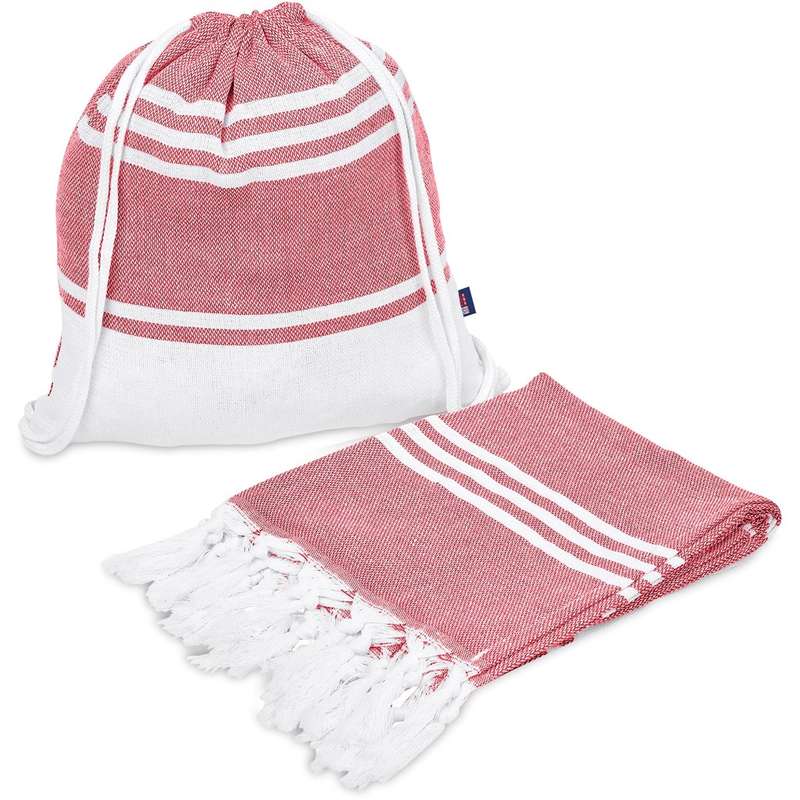 US Basic Santa Cruz Cotton-Rich Beach Towel and Drawstring Bag - red (UB-39)