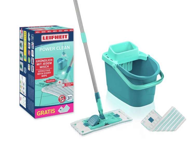 Leifheit PowerClean - Med Floor Mop and Bucket Set with Extra Wiper Cover (55515)