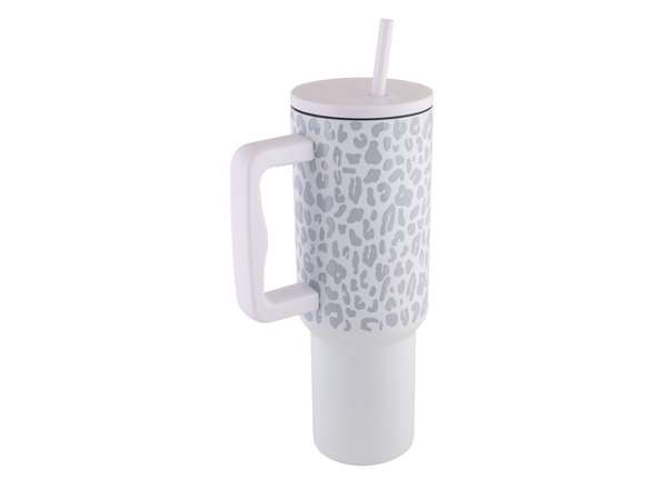 1200ml Leopard Print Travel Mug - white (P2718W)
