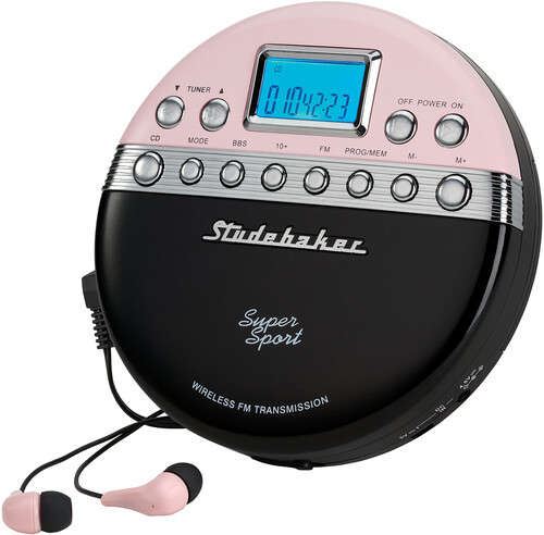 Studebaker Personal CD Player FM Radio Anti-skip and FM Transmitter - pink/black (SB3705PB)