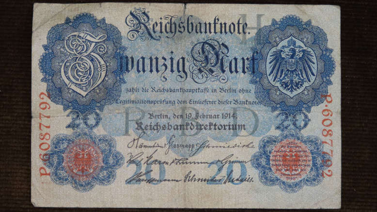 Germany - 20 Mark, 1914, p-46b , 7 Digit Serial Number
