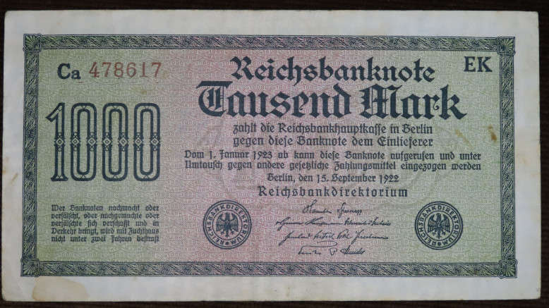 Germany - 1000 Mark, 1922, p-76c , Greek Watermark