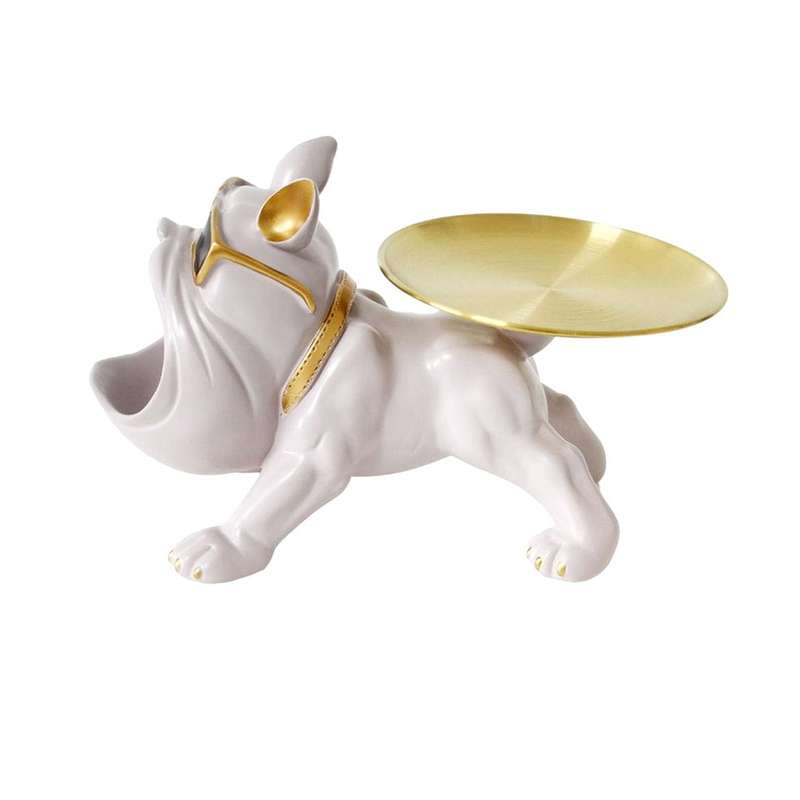 Bulldog Storage Butler Sculpture | Resin Art Sculpture | Tray and Bowl Storage Plate