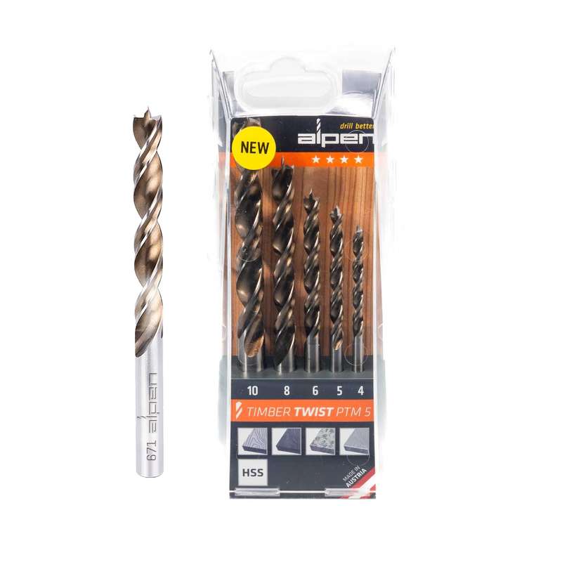 Timber Twist Drill Bit Set Ptm5-5  4, 5, 6, 8, 10.0Mm