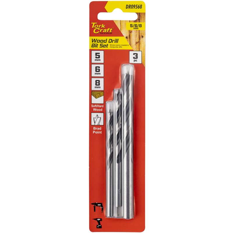 Drill Bit Wood 3Pc Set 5-6-8Mm