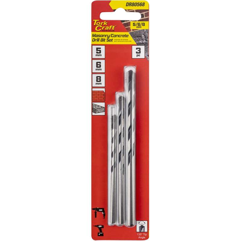 Drill Bit Masonry/Concrete 3Pc Set 5-6-8Mm
