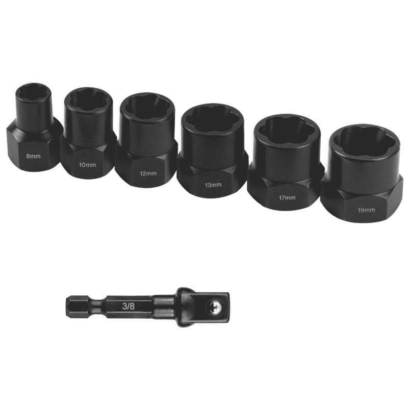 Bolt Extract Set 7Pce 8/10/12/13/17/19Mm 1Pc 50Mm 1/4" Socket Adaptor