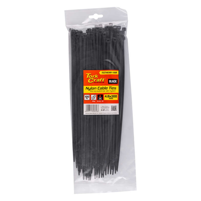 Nylon Cable Ties 4.8Mm X 300Mm Black 100Pc