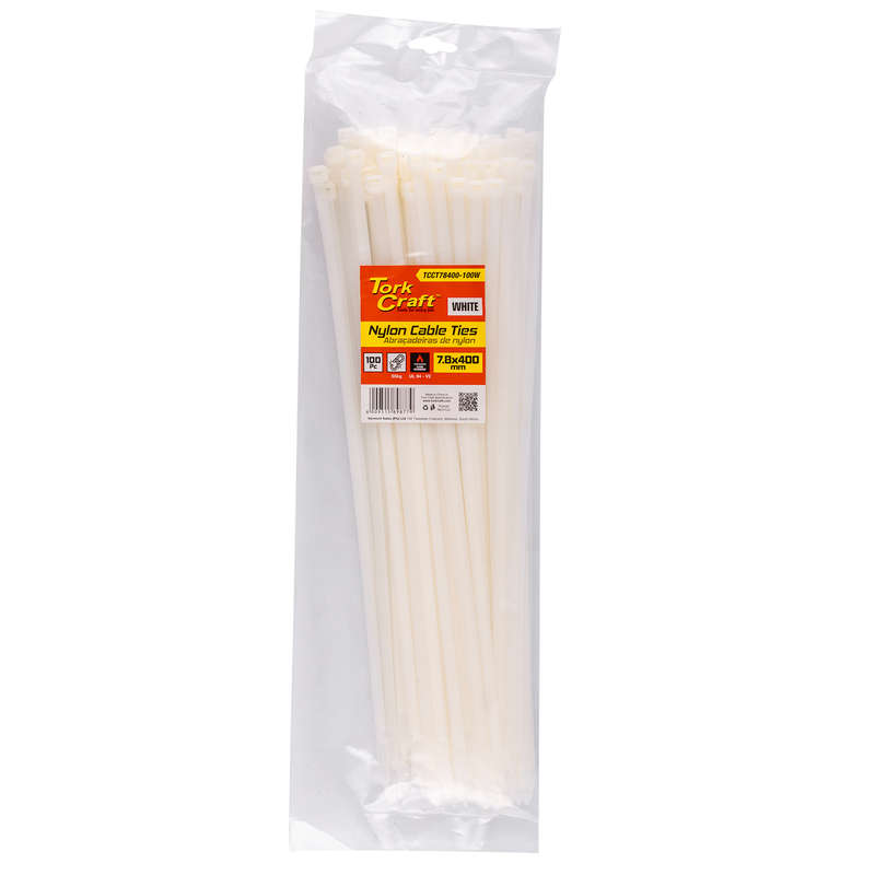 Nylon Cable Ties 7.6Mm X 400Mm White 100Pc