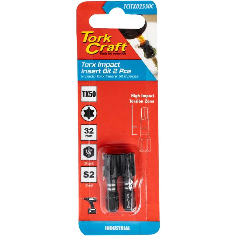Torx Tx 50 Impact Insert Bit 25Mm 2Pc Carded
