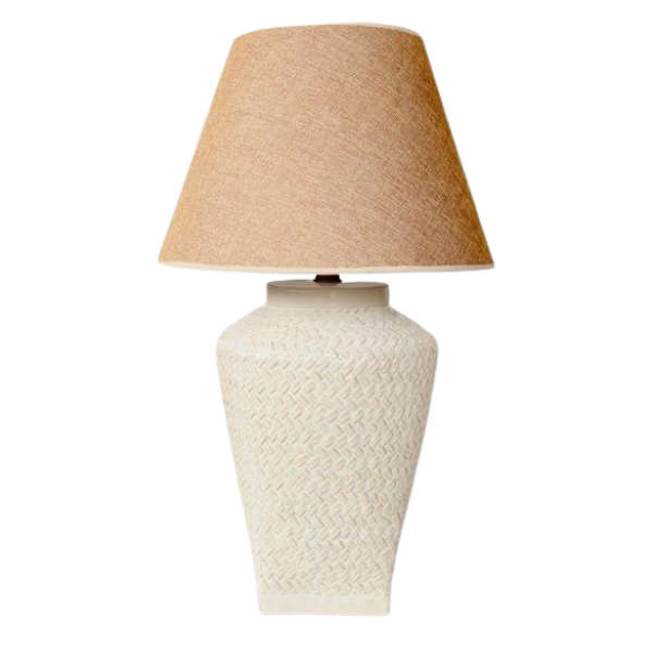 Off white rattan ceramic lamp with shade