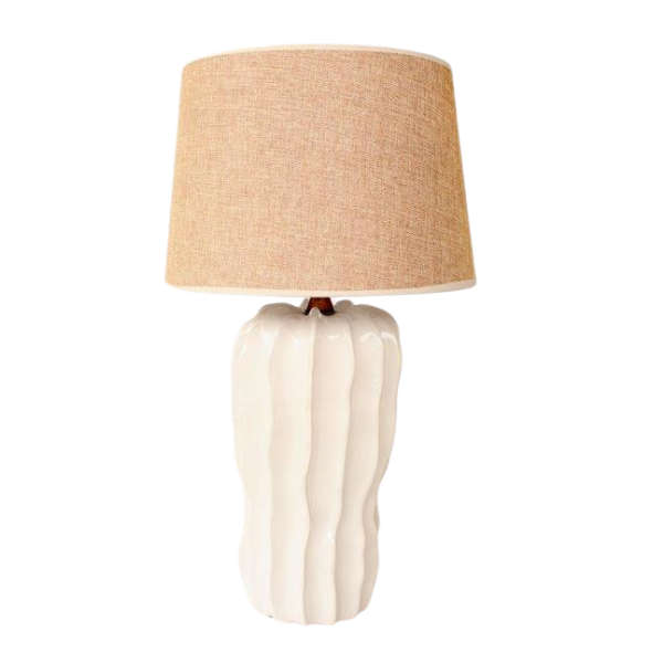 Off white ceramic cactus lamp with beige lamp shade