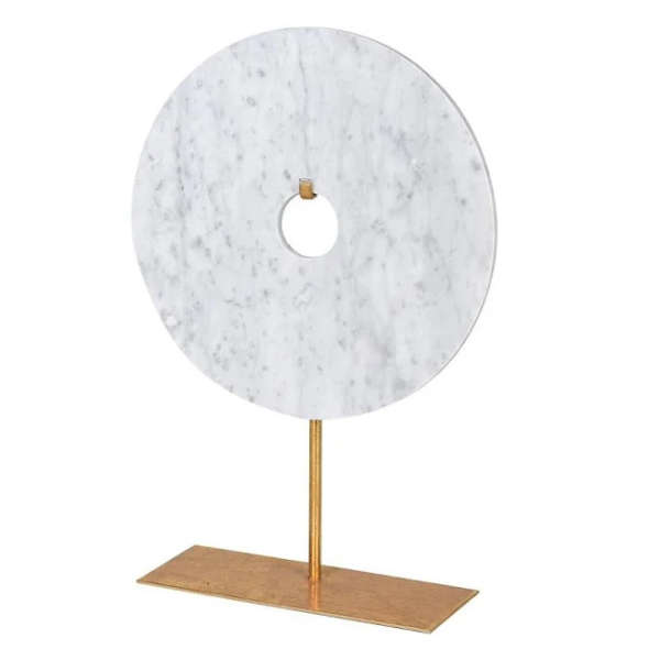 Large marble disc on gold stand