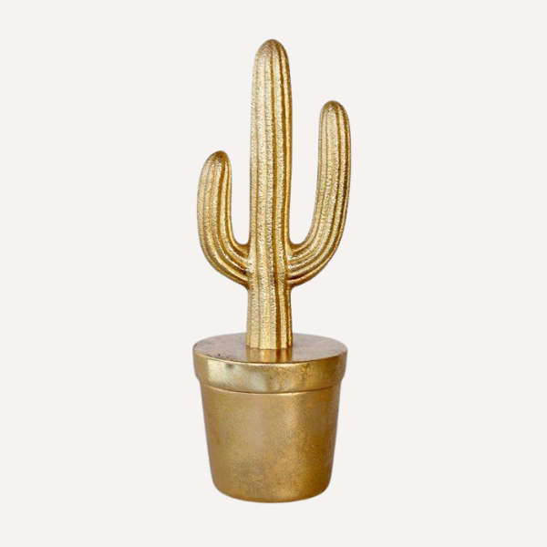 Gold cactus pot with lid
