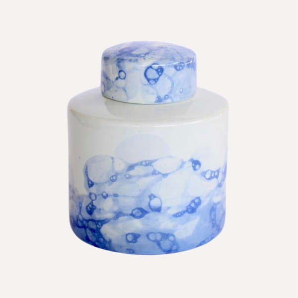 Round blue & white jar
