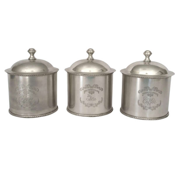 Set of 3 pewter tea, sugar &amp; coffee canister