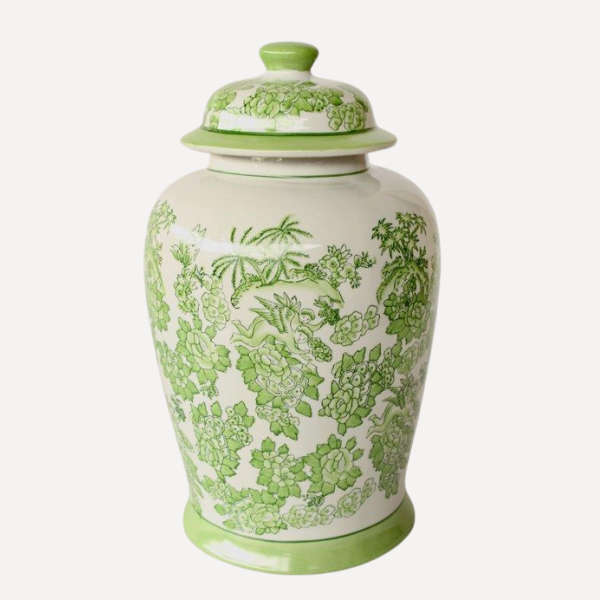 Large lime green floral ginger jar