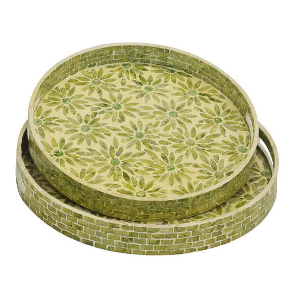 Green capiz tray S/2